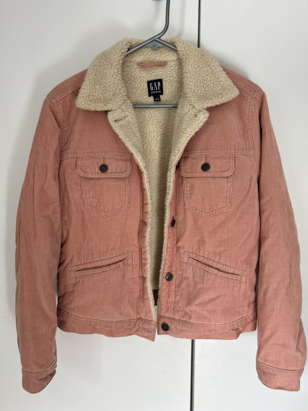 GAP Dusty Pink Corduroy Sherpa-Lined Bomber Jacket
